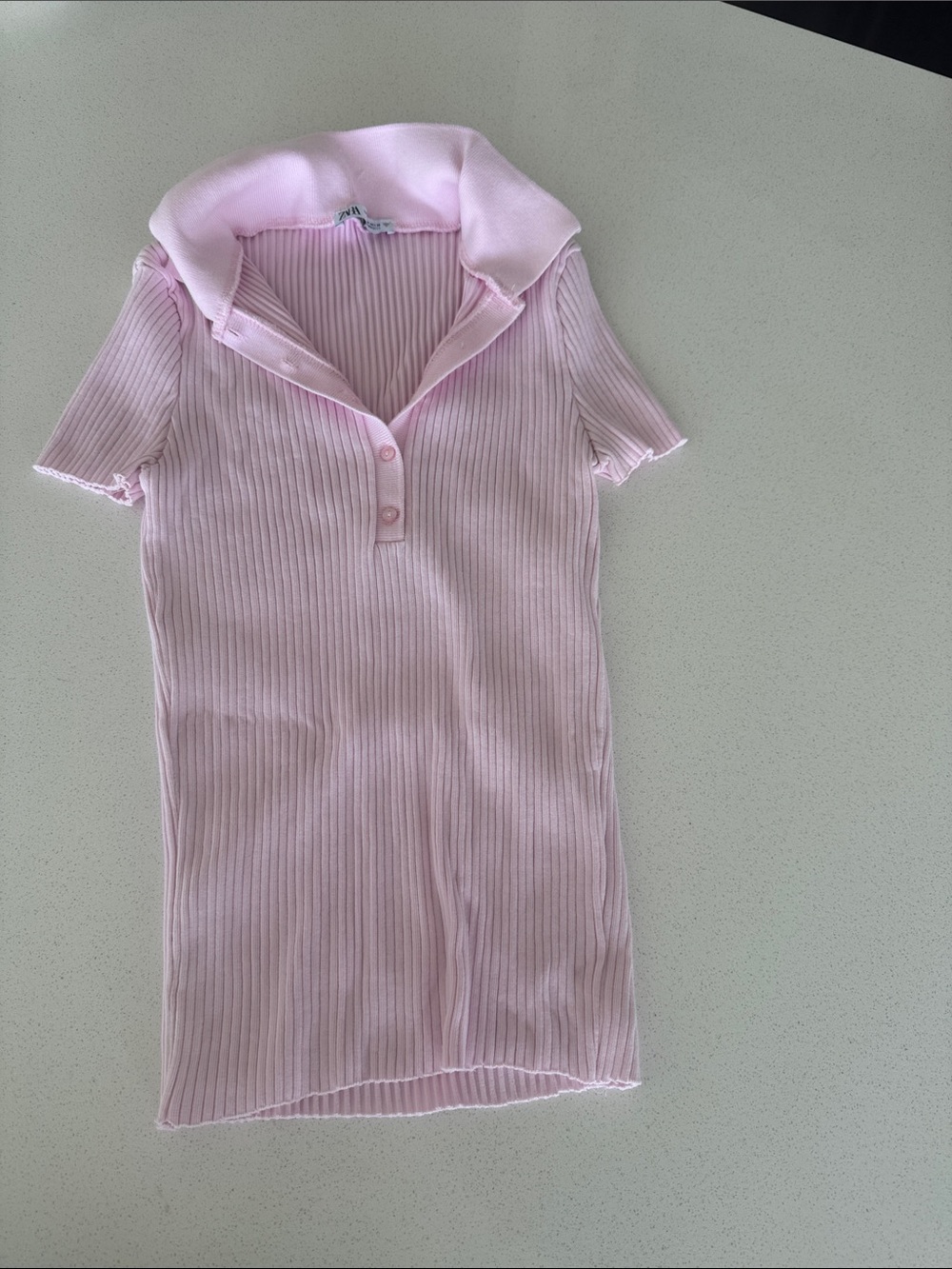 Zara Light Pink Ribbed Collared Polo